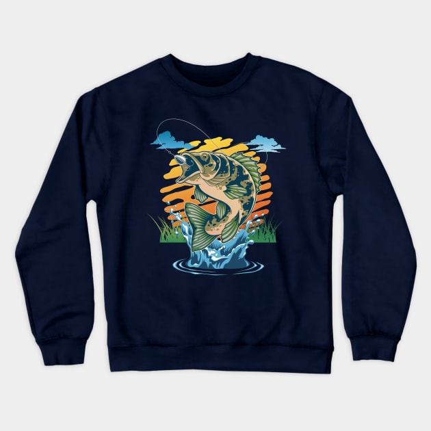 Fishing at the Lake Fishing Fisherman Crewneck Sweatshirt by RuftupDesigns